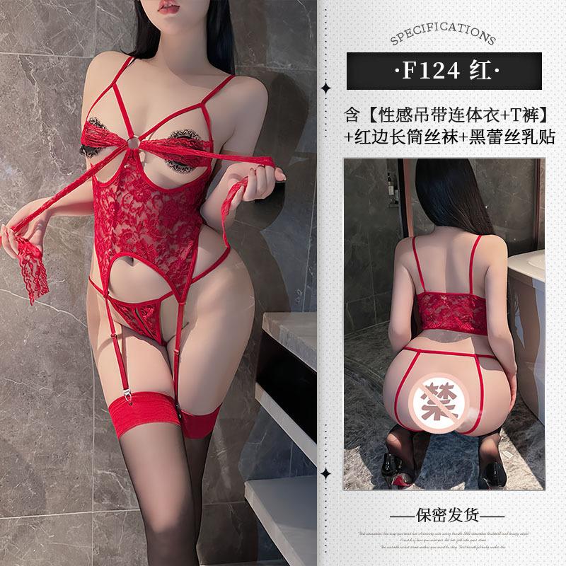 Große Kätzchen können erotische Unterwäsche, einen sexy hohlen Einteiler, einen Einteiler mit Hosenträgern 14 tragen.