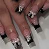 24Pcs French Ballet Heart Long Square Coffin False Nails With Glue Detachable Full Cover Press On Nails