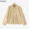 ZANZEA Women Casual Round Neck Long Sleeve Lace Patchwork Loose Blouse