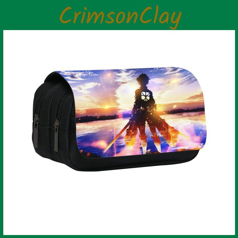 On Attack Titan Anime Pattern Student Double Layer Flip Cover Bag Stationery