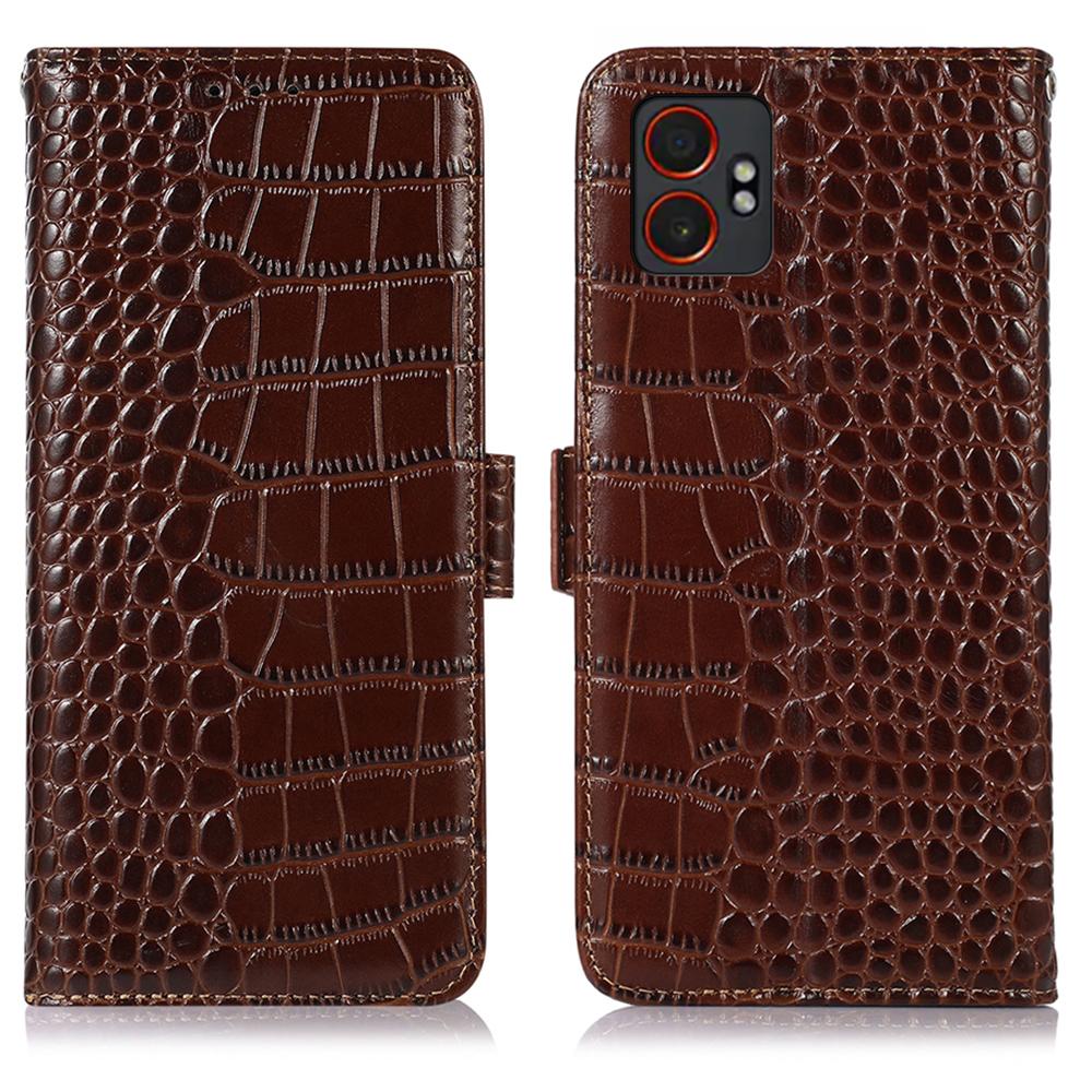 

Чехол для Samsung Galaxy XCover7 Pro с текстурой крокодила из натуральной коровьей кожи, чехол-кошелек для телефона Brown