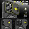 For iPhone 15 Pro Magnetic Phone Case Slide Lens Protection Ring Kickstand TPU+PC Cover
