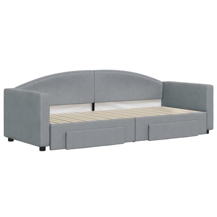 VidaXL Lit de jour avec gigogne et tiroirs gris clair 80x200 cm tissu 3197219