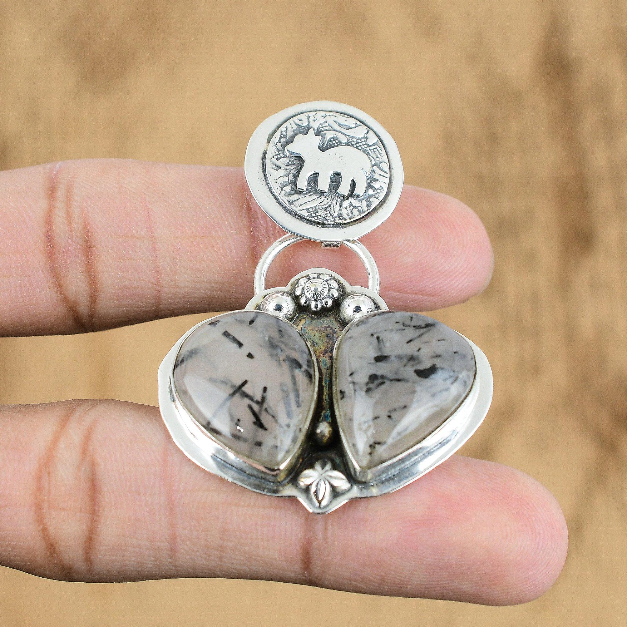 

Anniversary Gift For Her Natural Black Rutile Gemstone Pendant 925 Silver