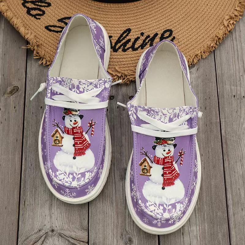 

Рождественский снеговик, принт с оленями, лоферы, новая модная шнуровка, вулканизированная обувь, парусиновые женские туфли на плоской подошве, zapatos 43 фиолетовый