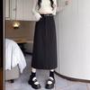 2024 Spring & Autumn High-Waist Slimming A-Line Midi Skirt - Black Versatile Split Skirt