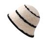 Lamb Wool Contrasting Color Striped Knitted Bucket Hat Women's Autumn and Winter Fashion Show Face Small Warm Fisherman Hat