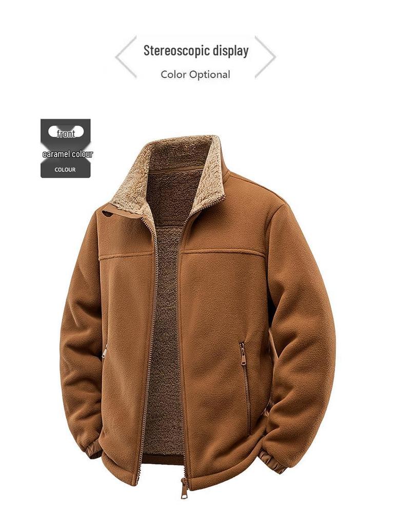 Men's Thickened Fleece Jacket with Stand Collar - Casual Autumn/Winter Outdoor Hoodie