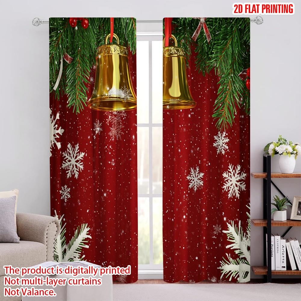 

2pcs,2D plane printing Popular Curtain Panels Christmas Bell Snowflake Garland Polyester Easy Install (without rod) Home Decor 52.50 × 116.00 cm 2 pcs