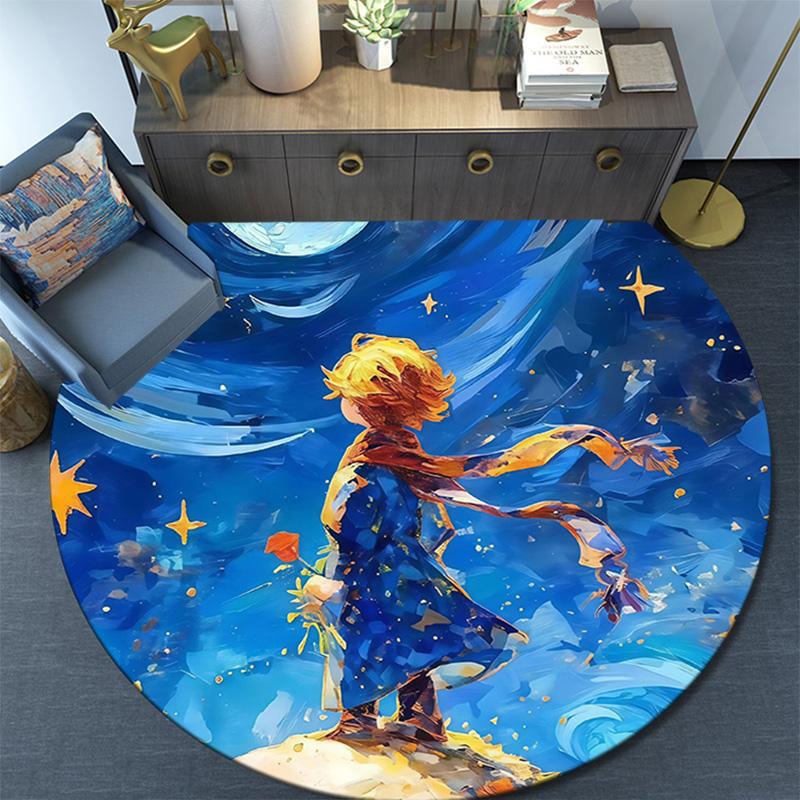The Little Prince2 Round Area Rug,Carpet Rug for Living Room Bedroom Sofa Playroom Decor,Non-slip Floor Mat