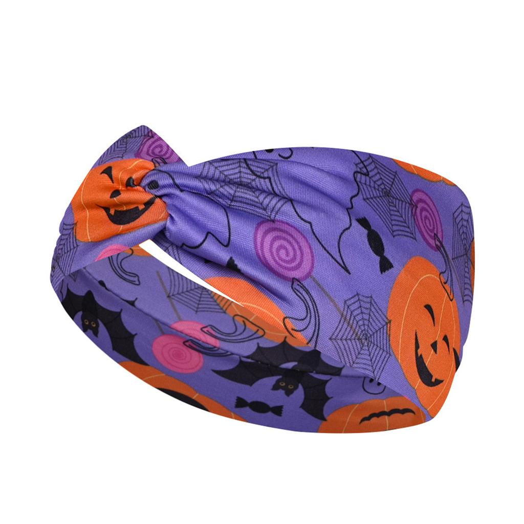Halloween Print Wide Knotted Headband for Women and Girls Soft Stretchy Fabric Head Wrap with Festive Patterns