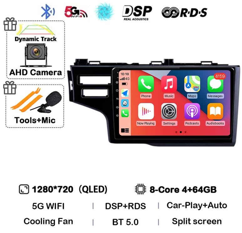 Android 14 Carplay Auto For Honda Jazz 3 2015-2020 Fit 3 GP GK 2013-2020 LHD Car Radio Multimedia Player Stereo GPS Head Unit 4G