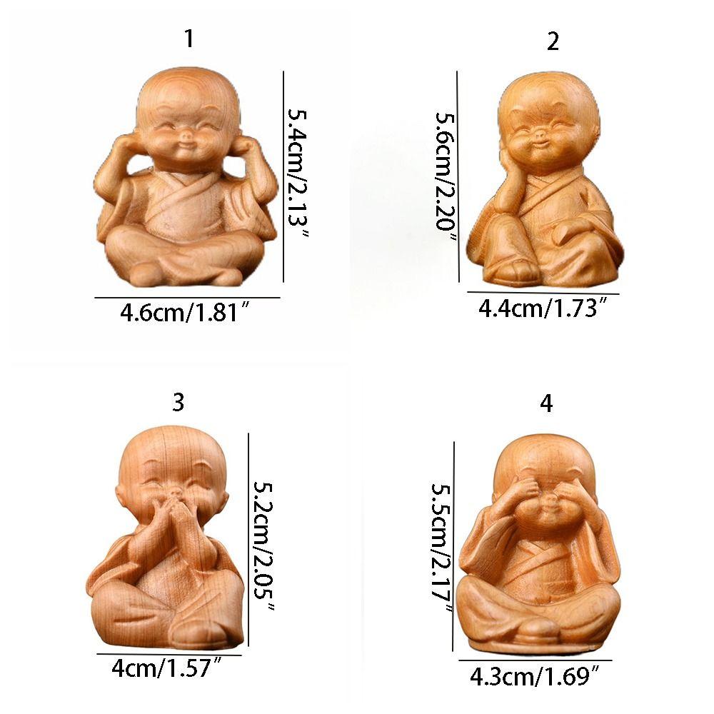 Decorative Monks Statue Hand-held Wood Carved Ornaments Antique Little Monks Sculptures  Desktop