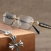 Anti Blue Light Diamond Cutting Men Women Frameless Reading Eyewear Metal High-definition Presbyopia Glasses