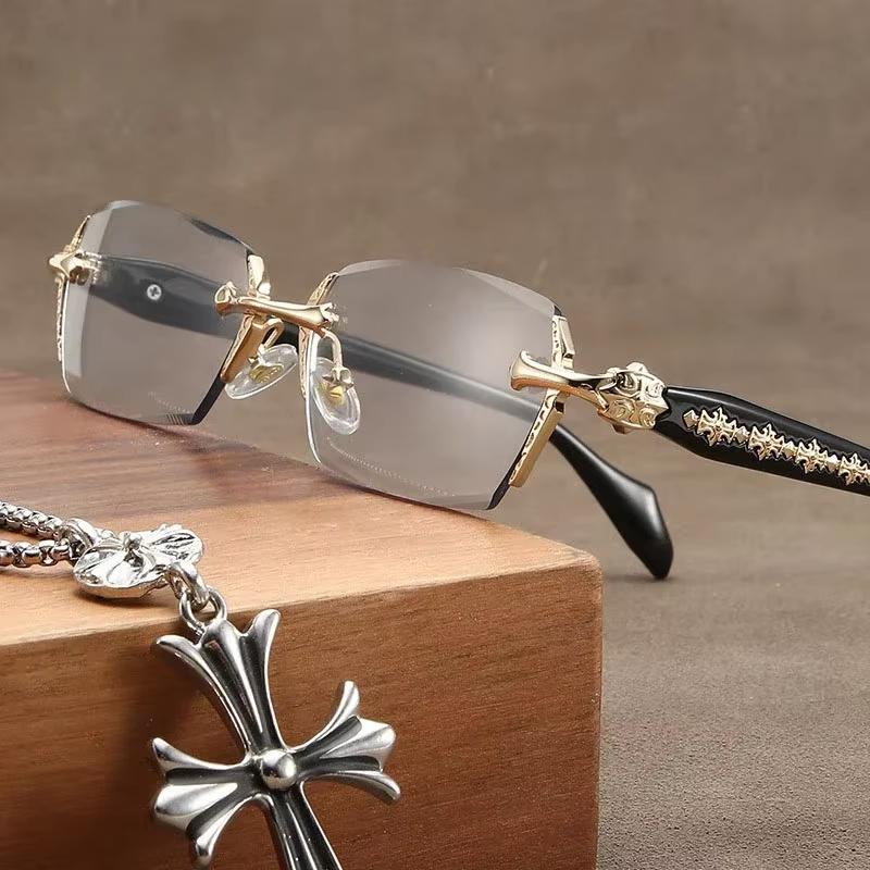 Anti Blue Light Diamond Cutting Men Women Frameless Reading Eyewear Metal High-definition Presbyopia Glasses
