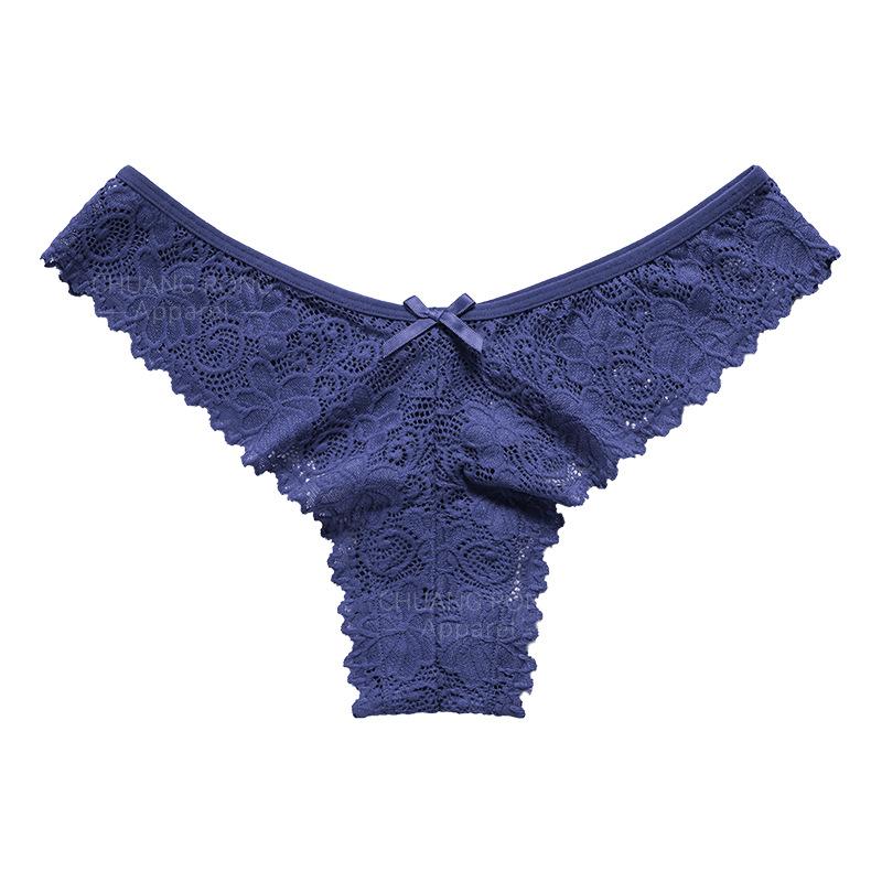 European and American sexy underwear women's black lace seamless low-rise thong pure cotton crotch comfortable and breathable T-pants