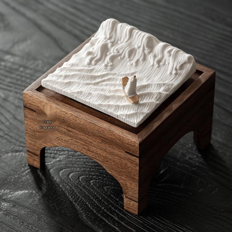 Zen Style Black Walnut Incense Burner - Indoor Agarwood & Sandalwood Holder, Stick Base Plate Stand
