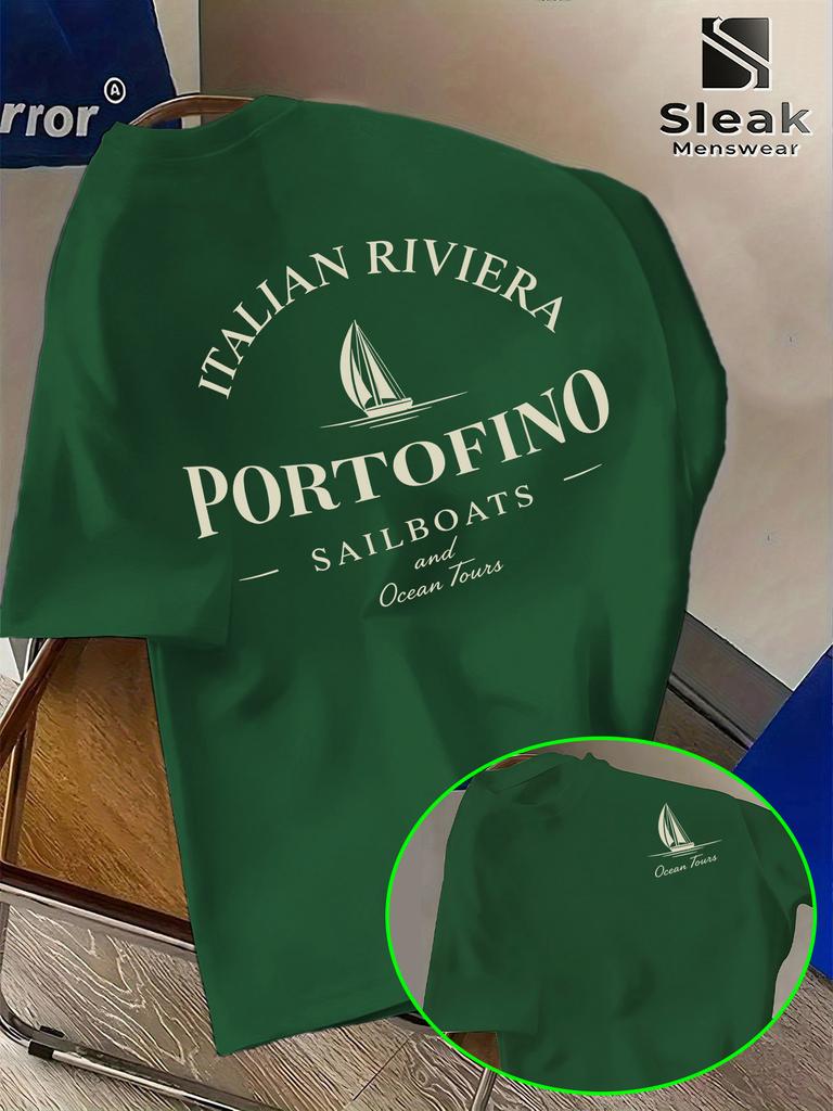 2026 Nuova Maglietta in Cotone 2026 Nuova Maglietta Stampata Unisex Portofino Riviera Italiana Stampa Vela Top Casual Streetwear