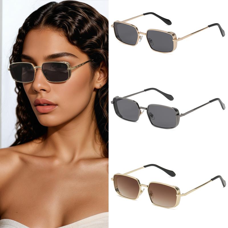 3pcs Fashion Small Square Sunglasses Women Brand Designer Metal Frame Square Punk Sun Glasses Men Popular Glasses UV400
