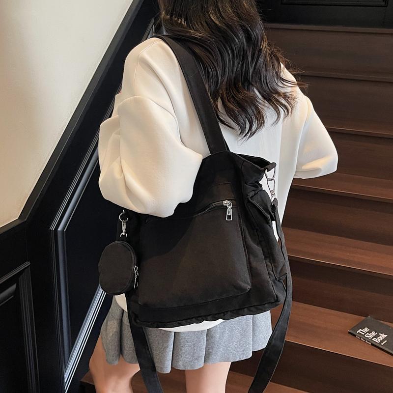 Large Capacity Tote Bag Canvas Bag Solid Color Student Crossbody Bag