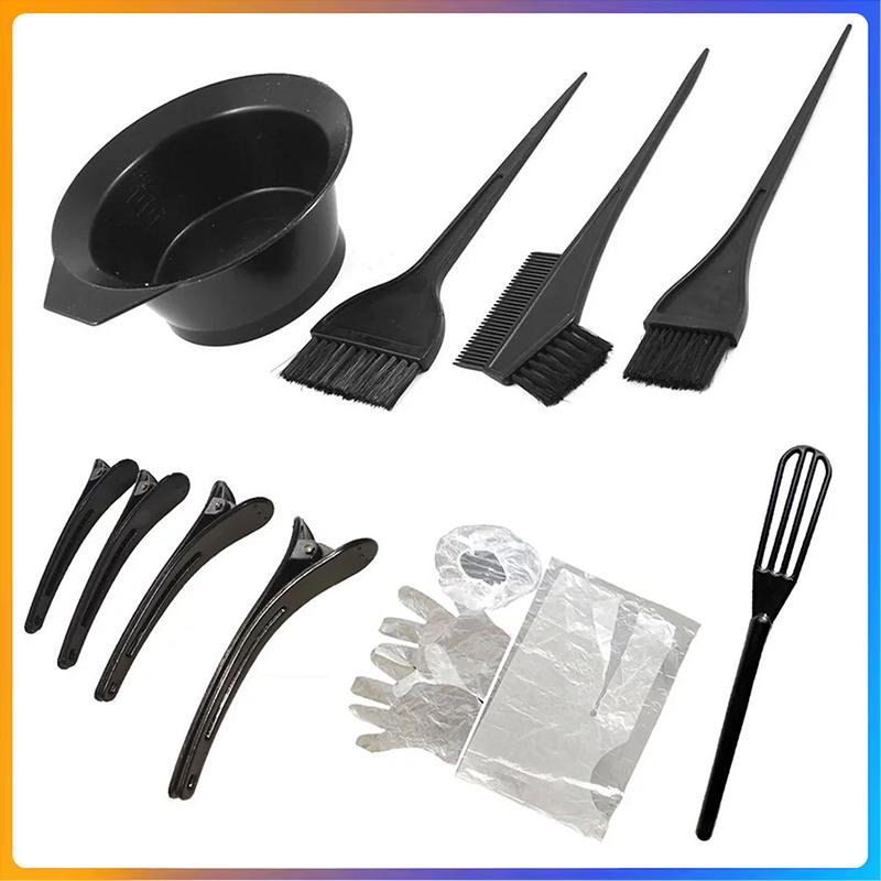 12Pcs/Set Home Salon Hair Dyeing Brush Hair Dyeing Cream Bowl Coloring Brush Comb Earcap Clips Dyeing Cape Kits Hair Tint Tool