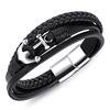 Anchor Black Leather Rope Cowhide Men's Double Layer Woven Bracelet Handmade Multilayer Leather Bracelet