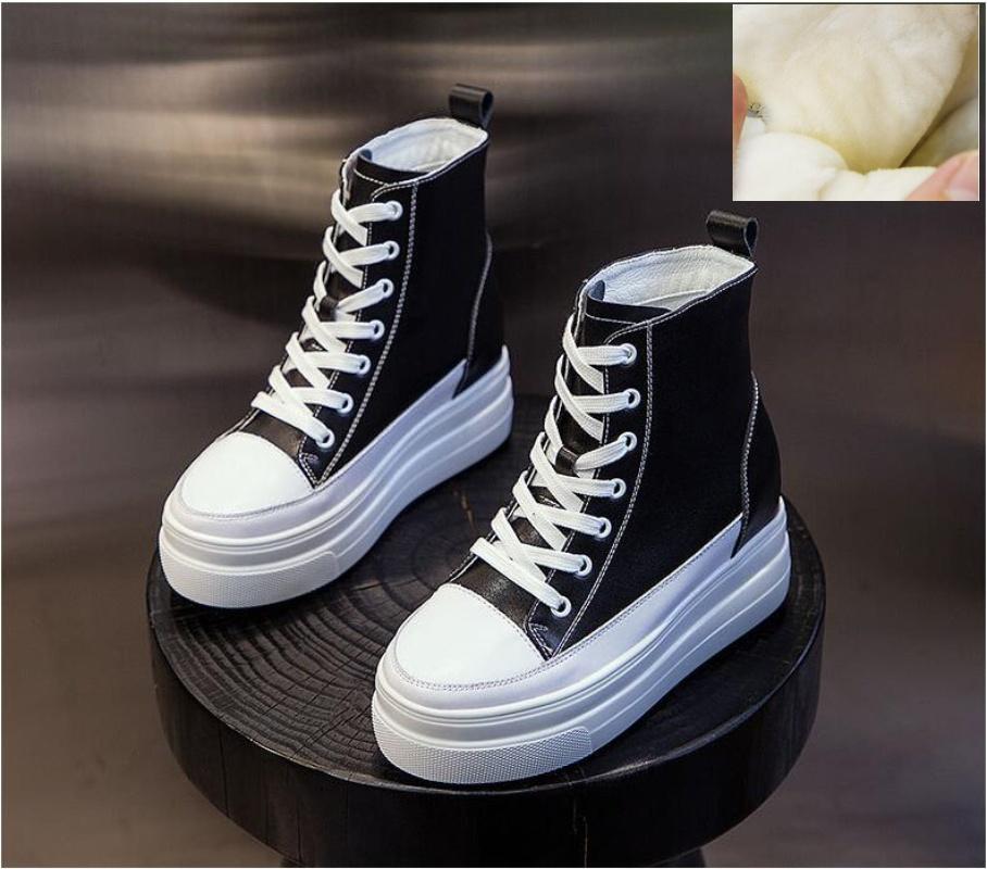 Ocqbi 8Cm Genuine Leather Platform Sneakers Wedge Shoes For Women Spring Autumn Winter Women Ankle Boots Casual Shoes