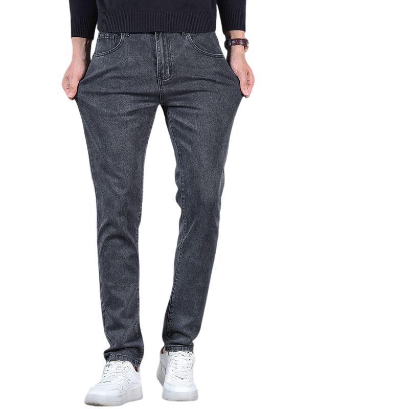 Classic Slim Korea Fashion Solid Color Simple Male Straight Skinny Denim Trousers Black Gray Men's Stretch Jeans