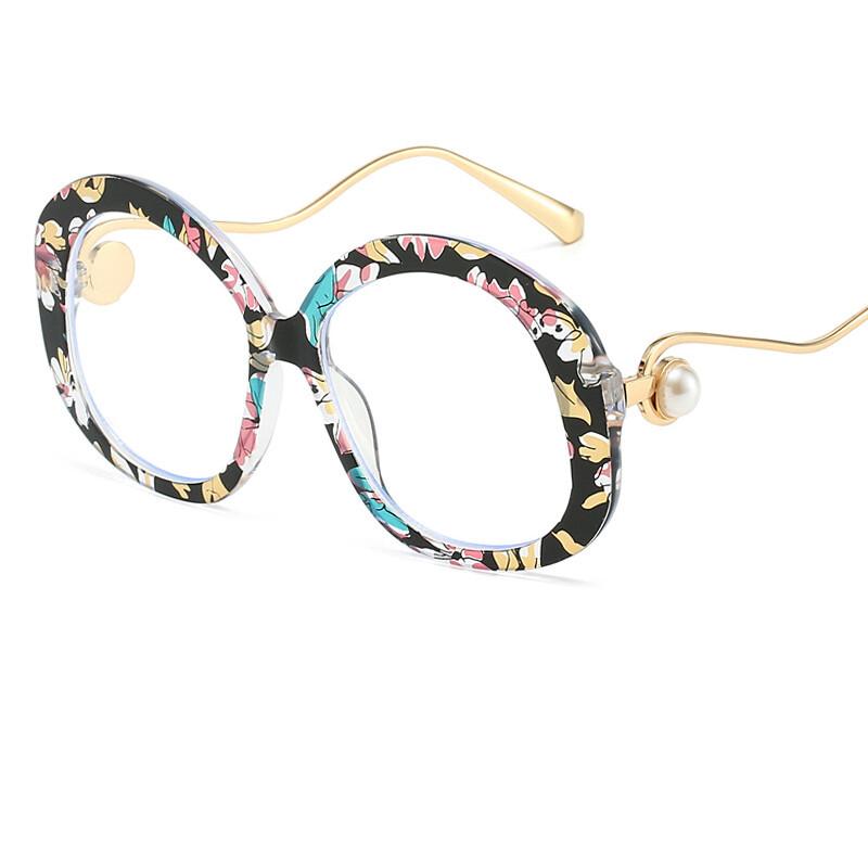 

Blue Light Filteringweight Graceful Pearl Reading-purpose Glasses Women Vintage Large Glass Frame Eyeglasses Flower Round-shaped Transparent Glasses Optical lens 0