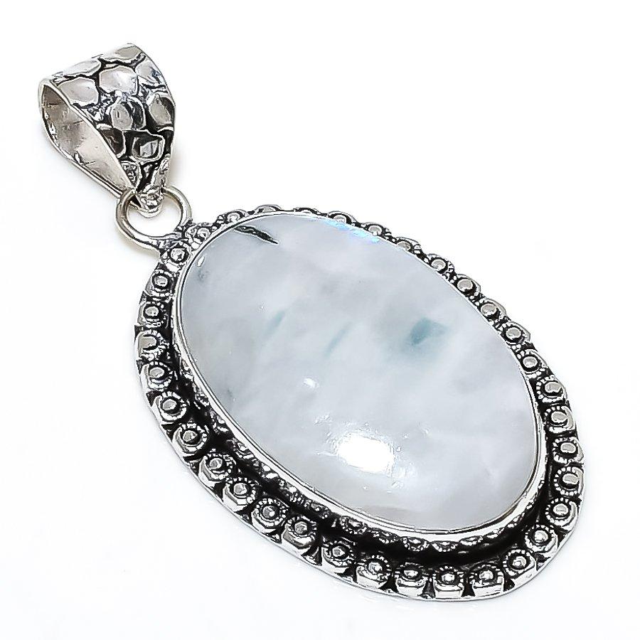 Rainbow Moonstone Gemstone 925 Sterling Silver Jewelry Pendant 2.13" SU-10730