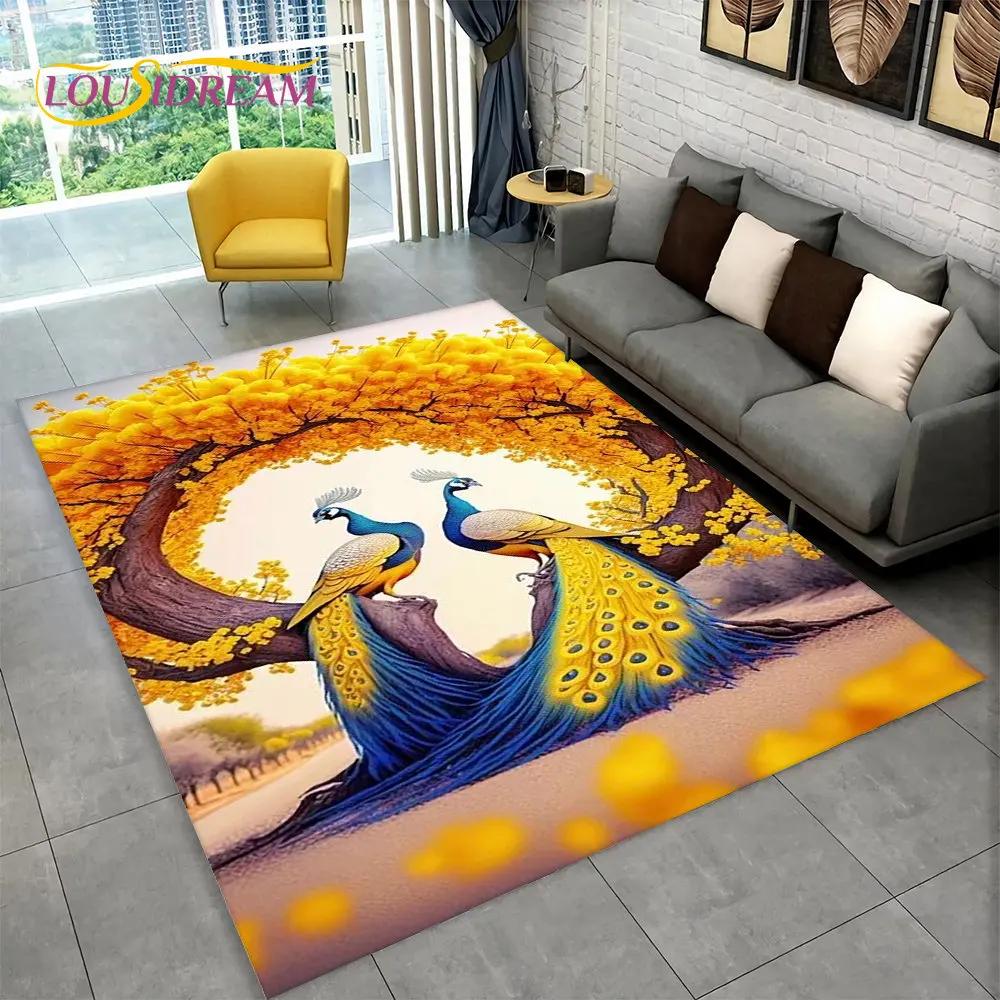 Bird Exquisite Peacock Animal Area Rug,Carpet for Home Living Room Bedroom Sofa Doormat Kitchen Decoration,Non-slip Floor Mats