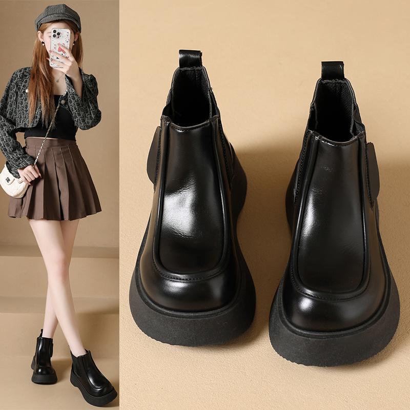 Ladies Platform Shoes Thick Bottom Heightening Women Ankle Boots Female Round Toe Slip on Shoes Street Style Chelsea Botas Mujer