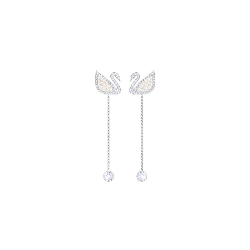 Swarovski Swan Pearl Swan Rhodium Plated Earrings Women s Silver 5429270