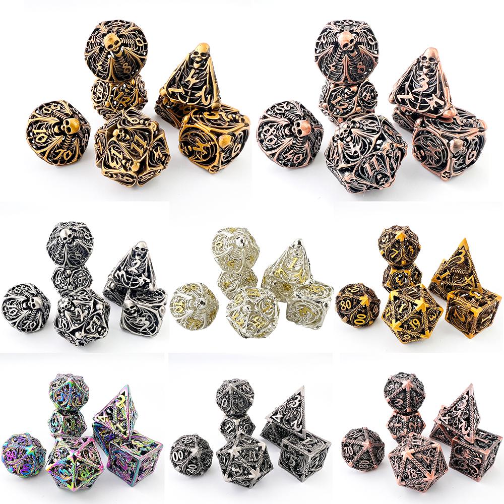 Hollow Metal DND Polyhedral Game Dice Set 7pcs for Table Board Role Playing Game Dice