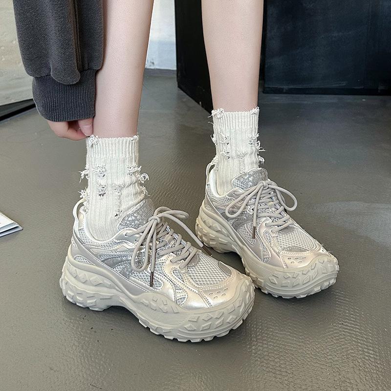 

Производитель-источник Парижские шины обувь женская весна 2025 новая обувь папы платформа шнуровка цветовая гамма увеличивает удачу 35