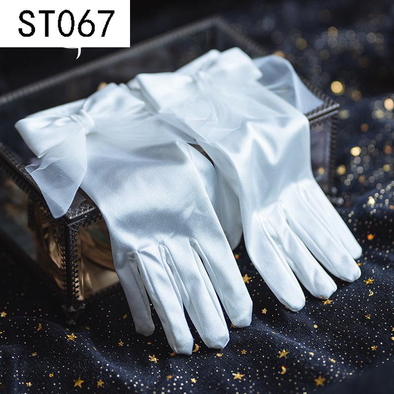 Lace Pearl Satin Bridal Gloves - Short Wedding Photo Accessory