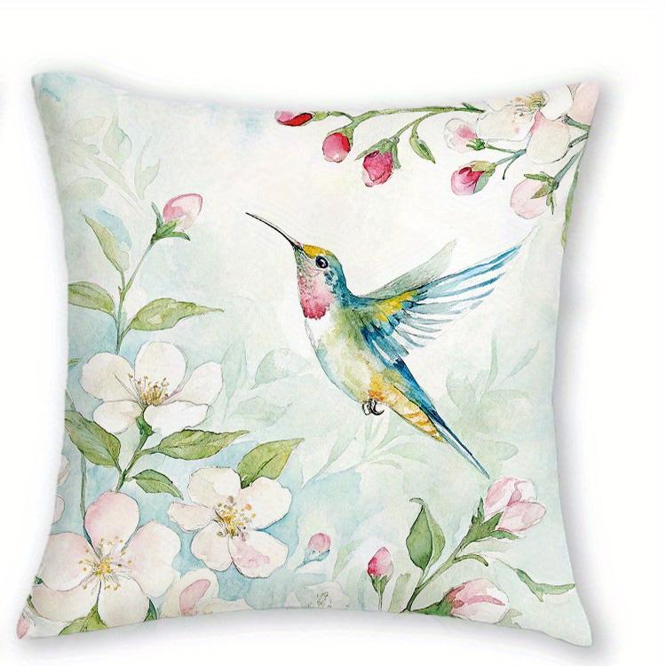 1/4 pz Copricuscini Decorativi Cuscino da Lancio con Colibrì Floreale Acquerello Copricuscini Decorativi Fioritura Primaverile per Divano Letto Casa