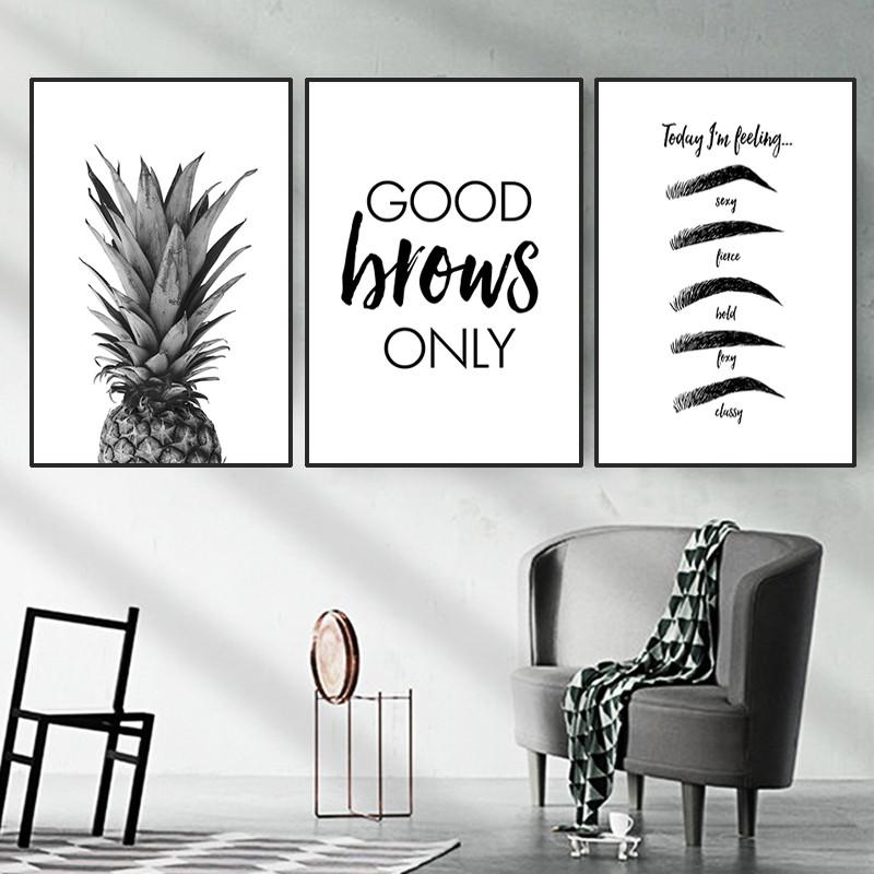 Black And White Fashion Girl Wall Art Pictures Lip Eyebrow Makeup Canvas Painting Beauty Quote Living Room Decor Painting HD3136