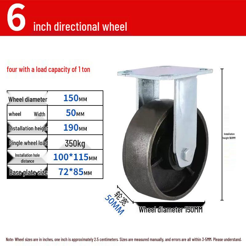Heavy Duty High-Temp Swivel Caster Wheel, 4-8 Inch, Extra Thick Cast Iron, Industrial Load Bearing