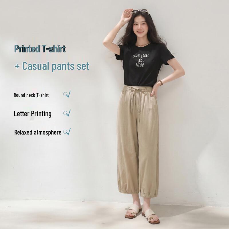 FivePlus Women s Simple Two-Piece T-Shirt & Lantern Pants Set XL