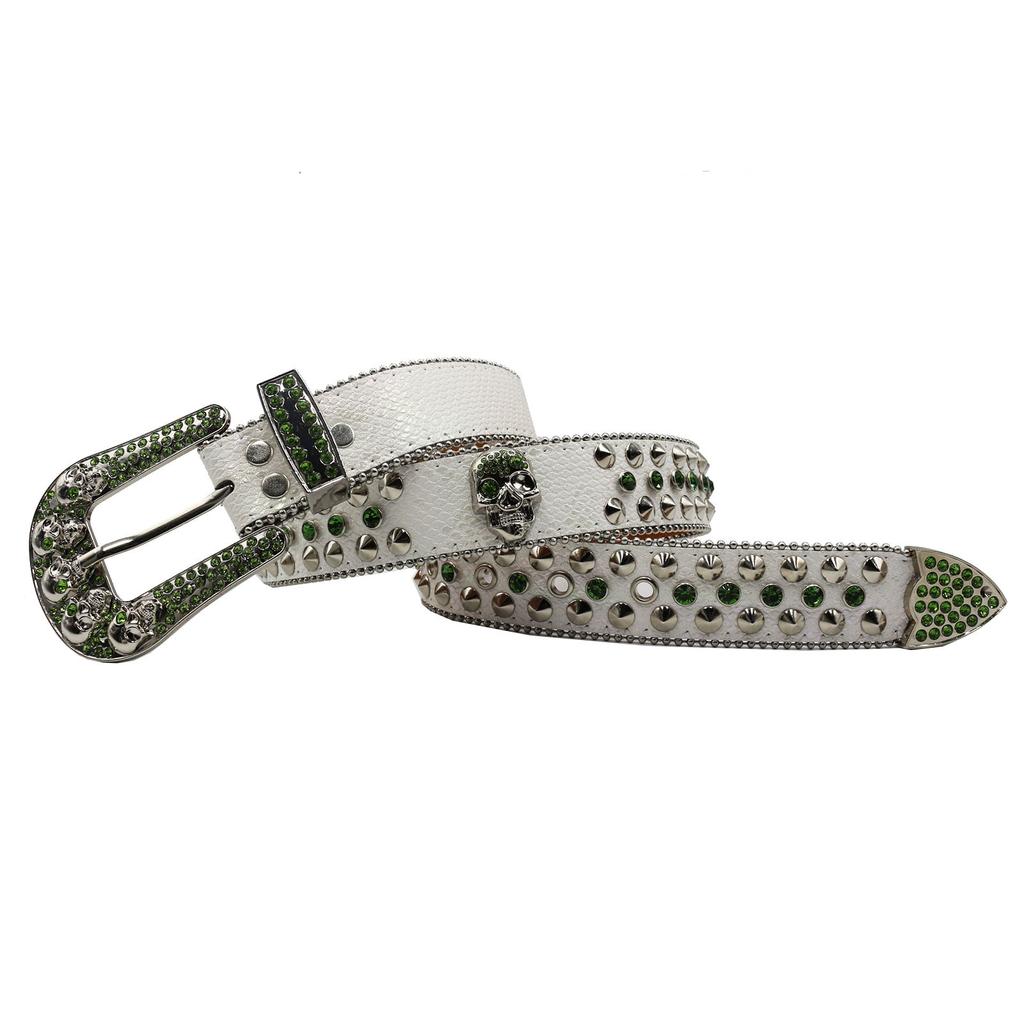 European and American Rivets Skull Rhinestone Inlaid Belt High-end Pin Buckle Full Diamond Sequin Hip-hop Decoration Nightclub Belt Women