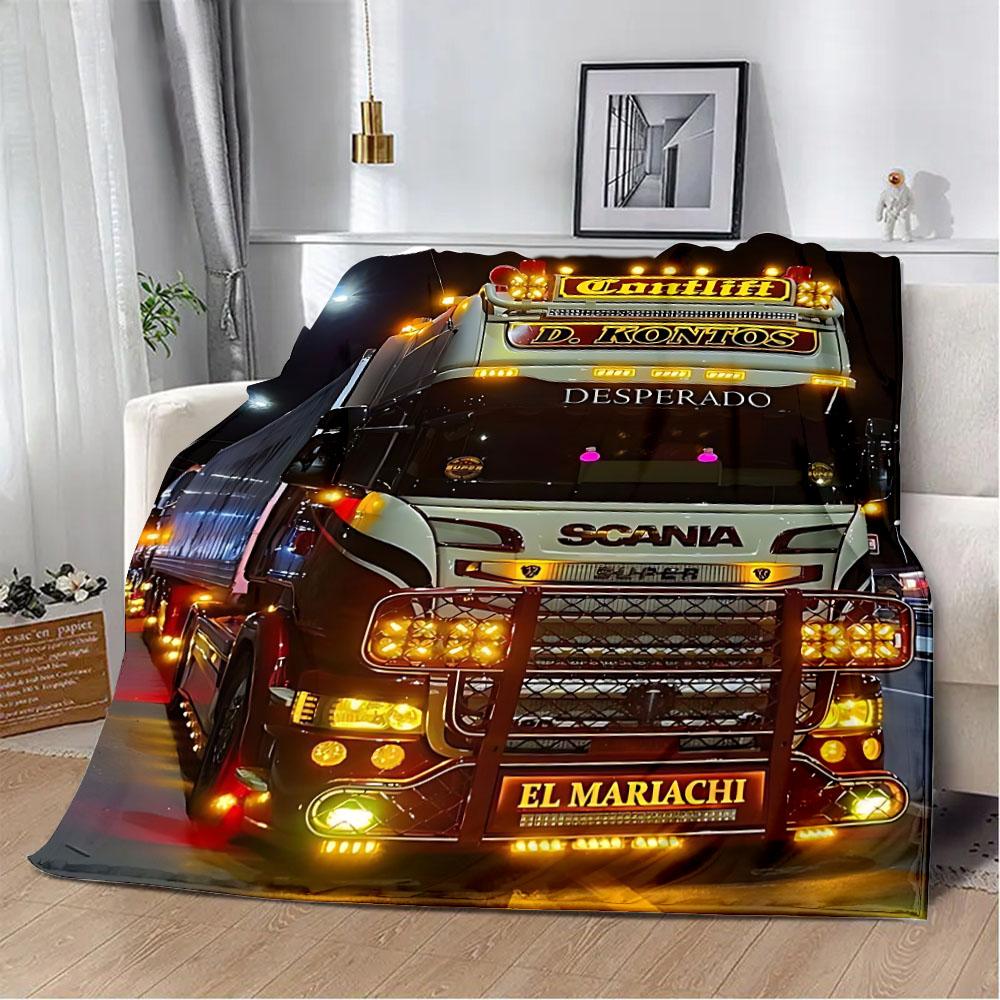 Printed Blanket Picnic Blankets Car Brand Scanias TruckS Warm Blanket Soft and Comfortable Blanket Home Travel Birthday Gift