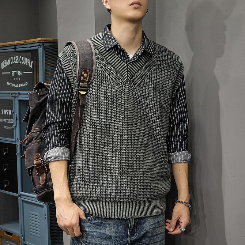 

Зимний плотный хлопковый ретро вязаный жилет мужской свитер без рукавов свободный повседневный жилет с V-образным вырезом 4XL зелёный