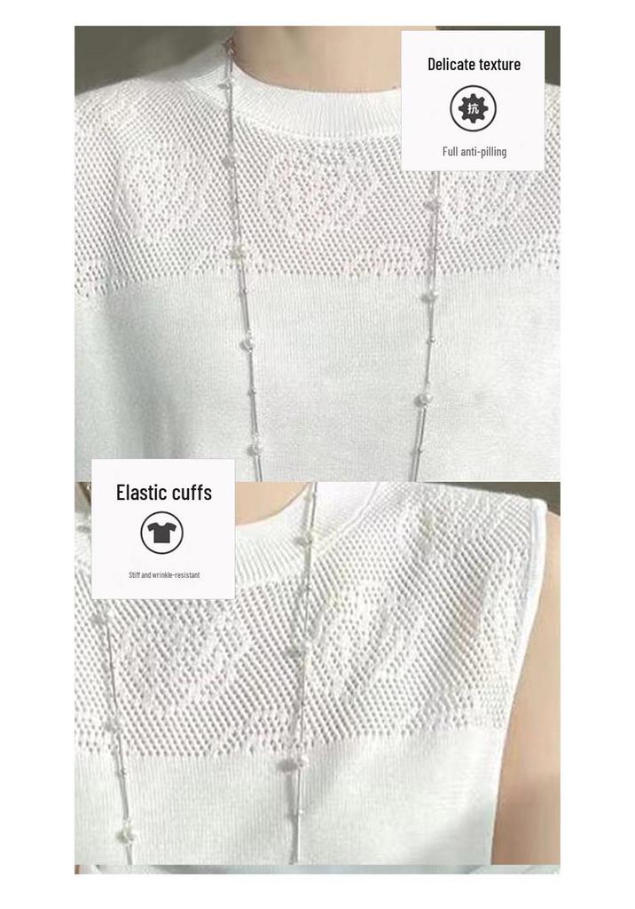 Women's 2024 Spring Ice Silk 3D Crochet Knit Vest – Loose, Round Neck, Short Style