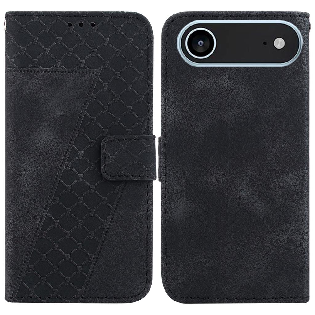For iPhone 17 Air Stand Case 7-Shaped Pattern Imprint Leather Phone Cover with Strap