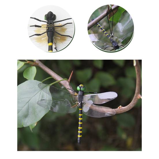 Realistic Artificial Dragonfly Outdoor Insect Deterrent Garden Decoration Dragonfly Pin with Hanging Strap for Outdoor Flower Pots Camping Hat