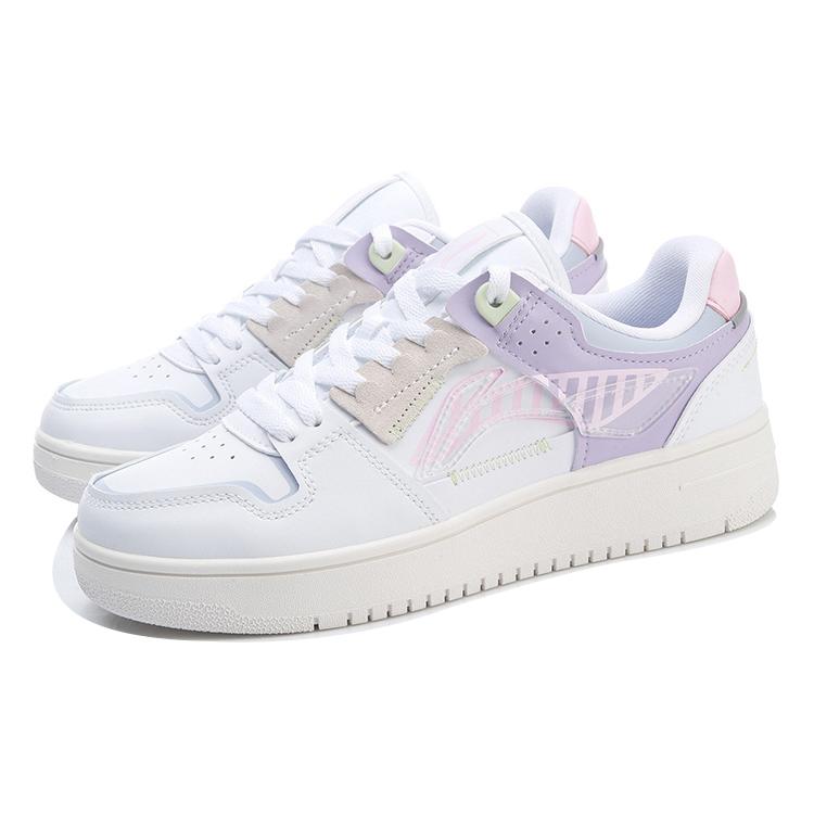 New LiNing Tianji Anti Slip Wear Resistant Low Top Skateboard Shoes Women's White Purple AGCP362-12