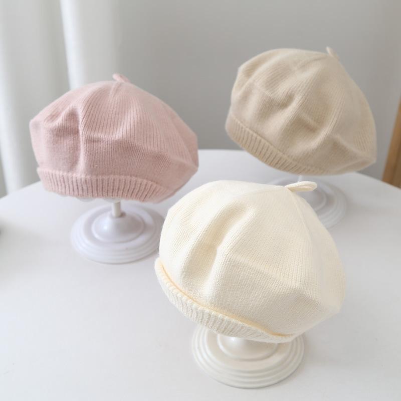 Fashion Cute Baby Knitted Beret Hat Solid Color Children's Warm Hats Autumn Winter Cap For Kids Outdoor Bonnet Accessories Gift