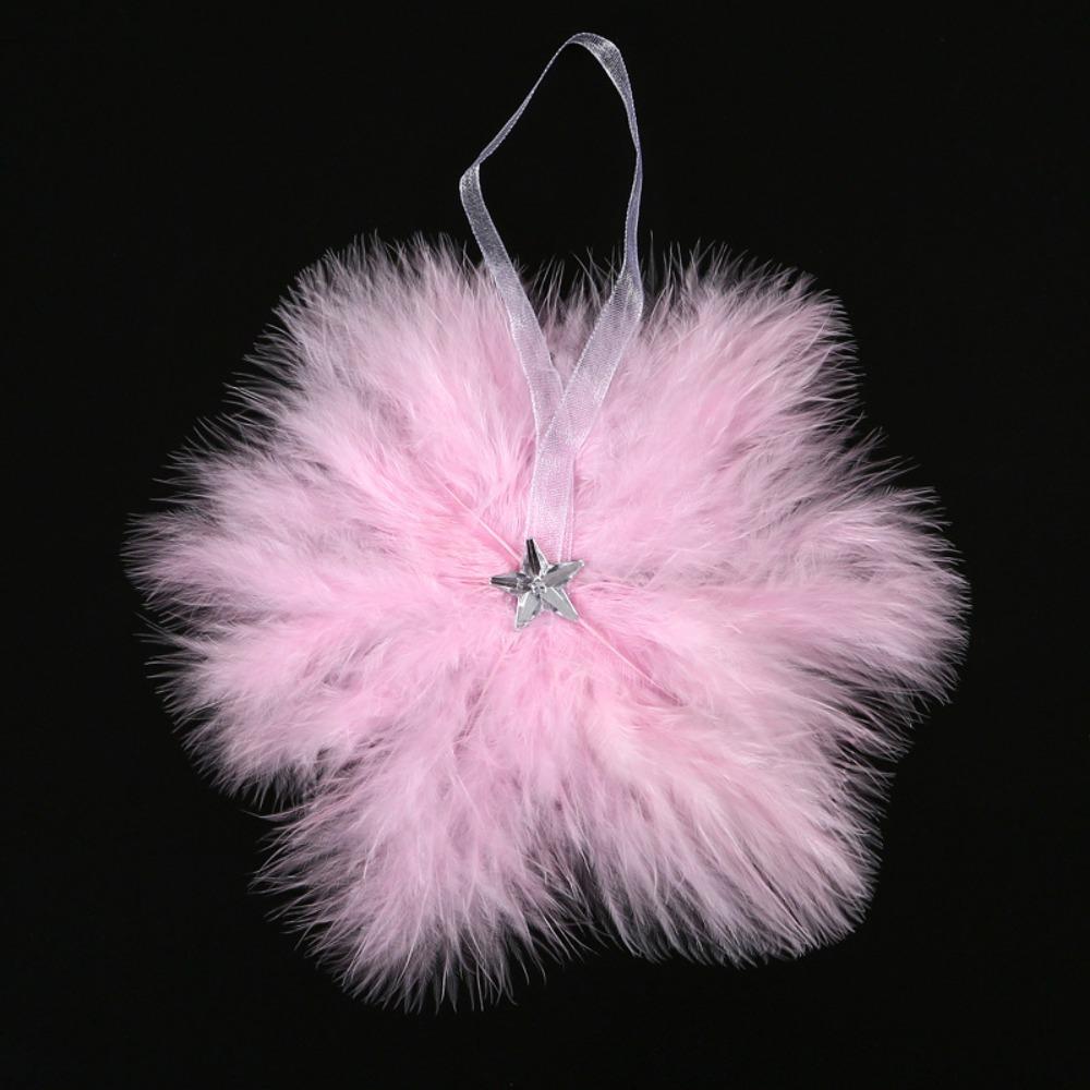 

6pcs White/Pink Feather Snowflake Pendant Mini Christmas Tree Decoration Valentines Day S-Pink snowflake