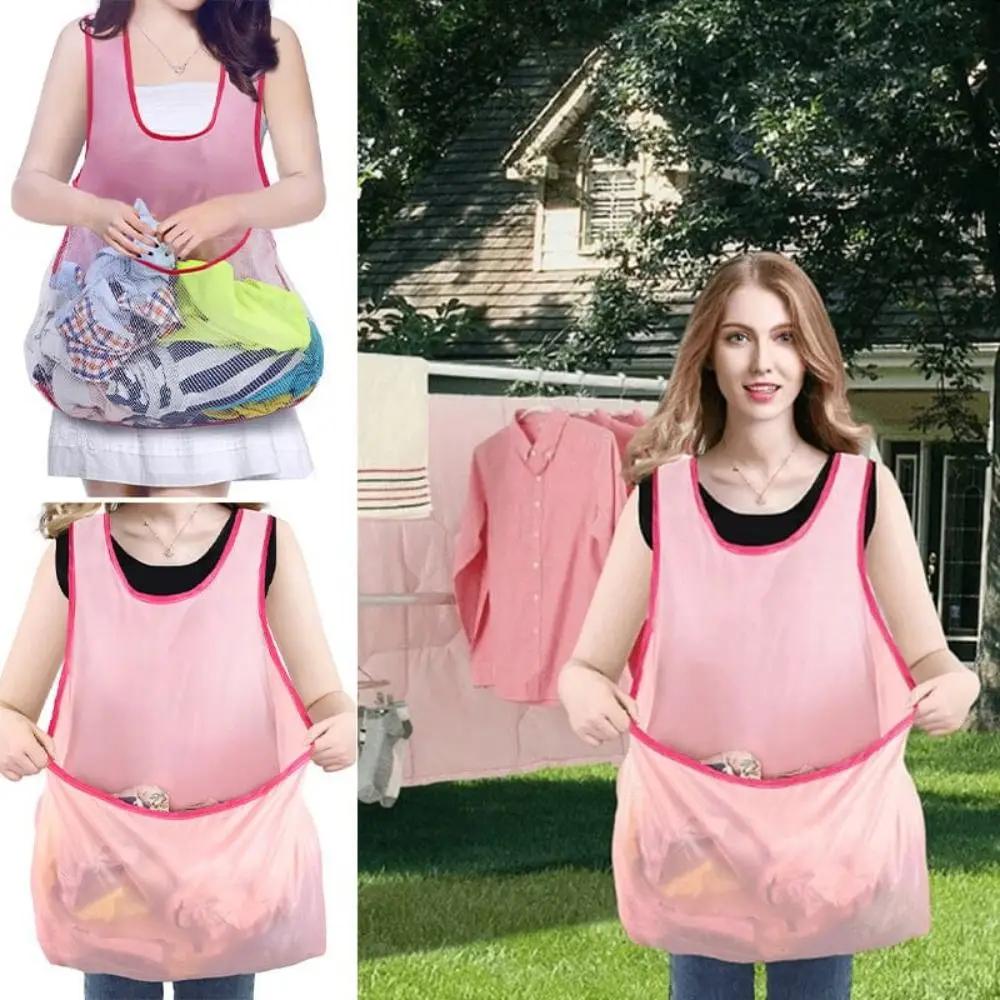 Sleeveless Laundry Apron Women Gifts Portable Cross Design Comfortable Drying Clothes Organizer Waterproof Bib